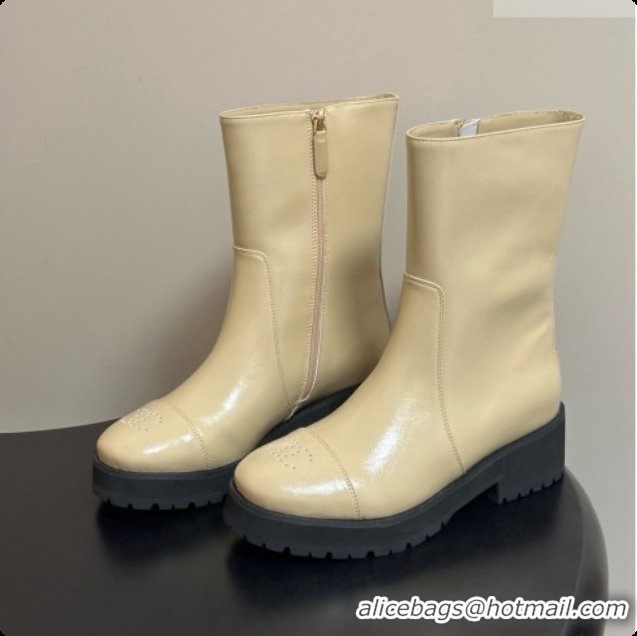 Grade Quality Chanel Short Boots in Shiny Calfskin 4cm Heel G47353 CH090928 Beige 2026