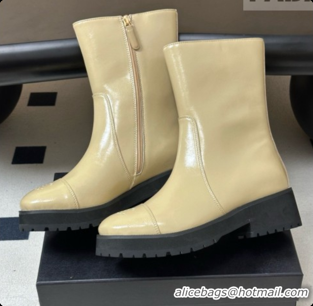 Grade Quality Chanel Short Boots in Shiny Calfskin 4cm Heel G47353 CH090928 Beige 2026
