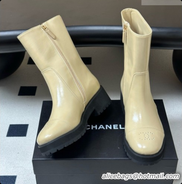 Grade Quality Chanel Short Boots in Shiny Calfskin 4cm Heel G47353 CH090928 Beige 2026