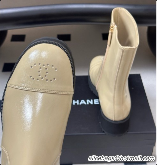Grade Quality Chanel Short Boots in Shiny Calfskin 4cm Heel G47353 CH090928 Beige 2026