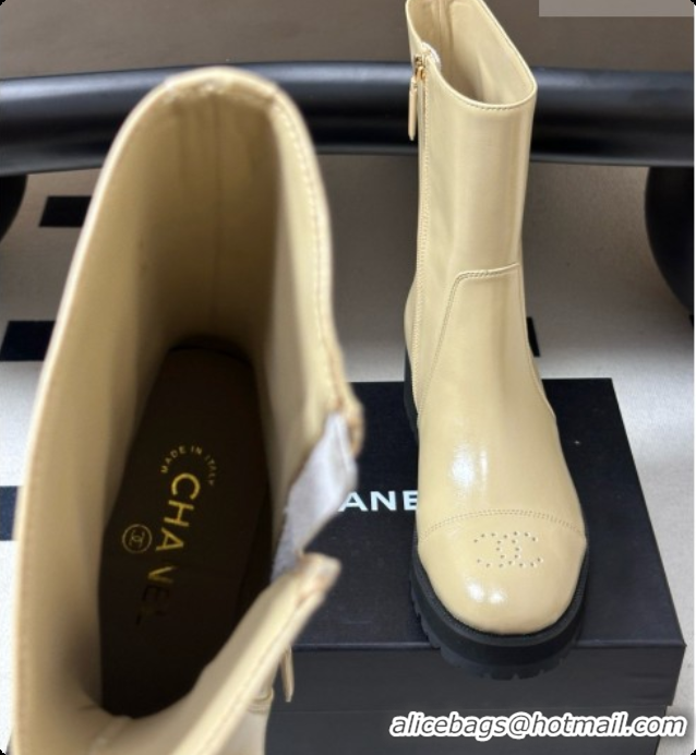 Grade Quality Chanel Short Boots in Shiny Calfskin 4cm Heel G47353 CH090928 Beige 2026