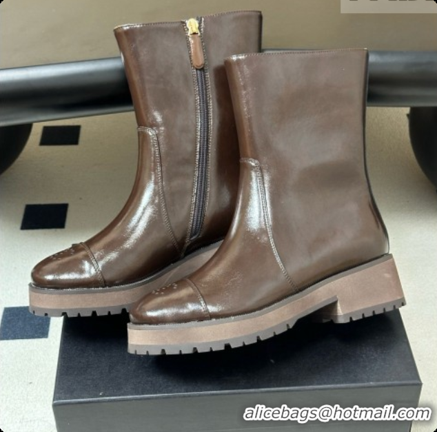 Buy Luxury Chanel Short Boots in Shiny Calfskin 4cm Heel G47353 CH090929 Dark Brown 2026