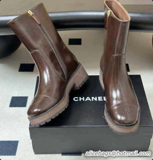 Buy Luxury Chanel Short Boots in Shiny Calfskin 4cm Heel G47353 CH090929 Dark Brown 2026