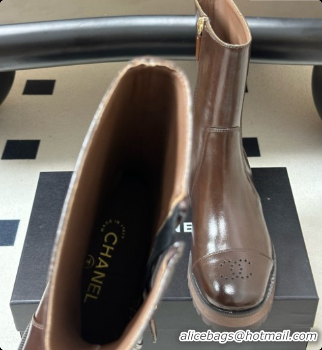 Buy Luxury Chanel Short Boots in Shiny Calfskin 4cm Heel G47353 CH090929 Dark Brown 2026
