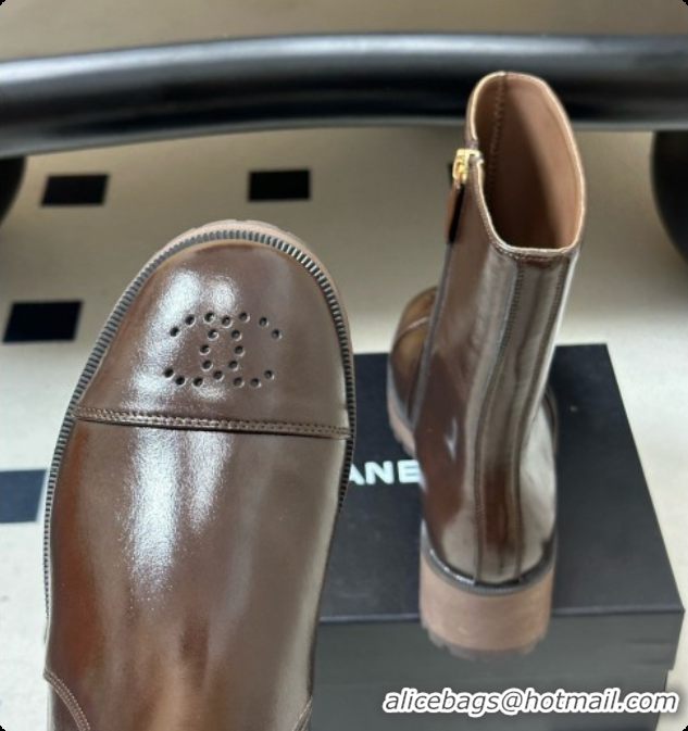 Buy Luxury Chanel Short Boots in Shiny Calfskin 4cm Heel G47353 CH090929 Dark Brown 2026
