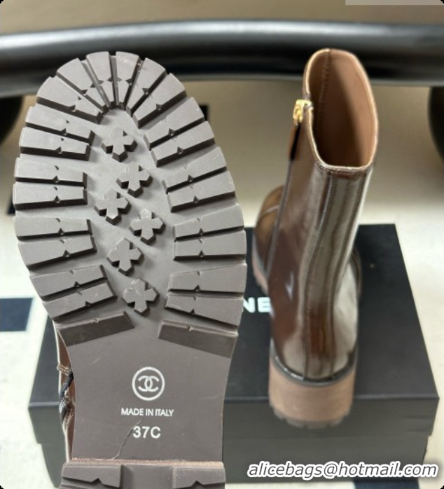 Buy Luxury Chanel Short Boots in Shiny Calfskin 4cm Heel G47353 CH090929 Dark Brown 2026