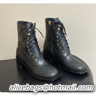 Good Quality Chanel Calfskin & Lambskin Laced-up Ankle Boots CH090930 Black 2026
