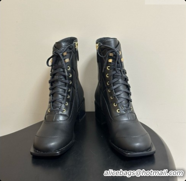 Good Quality Chanel Calfskin & Lambskin Laced-up Ankle Boots CH090930 Black 2026