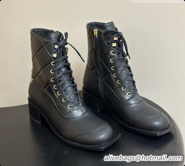 Good Quality Chanel Calfskin & Lambskin Laced-up Ankle Boots CH090930 Black 2026