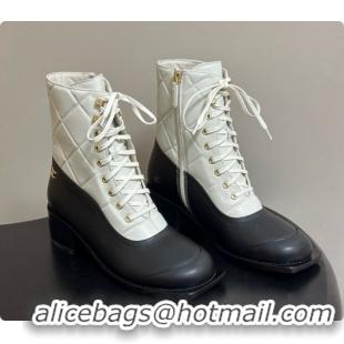 Unique Style Chanel Calfskin & Lambskin Laced-up Ankle Boots CH090931 White/Black 2026