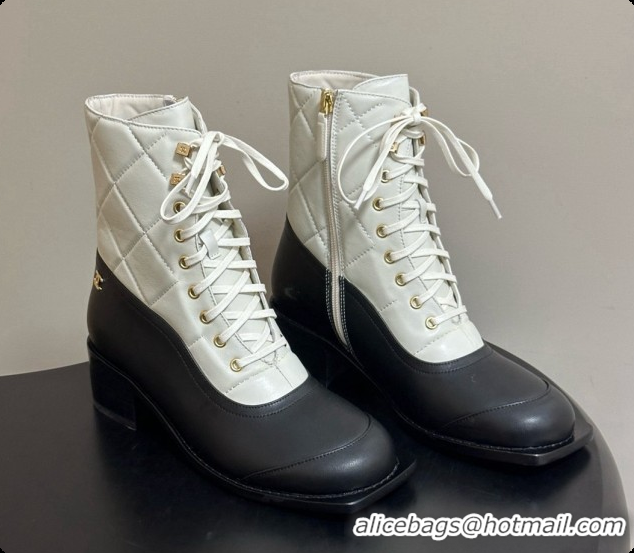 Unique Style Chanel Calfskin & Lambskin Laced-up Ankle Boots CH090931 White/Black 2026
