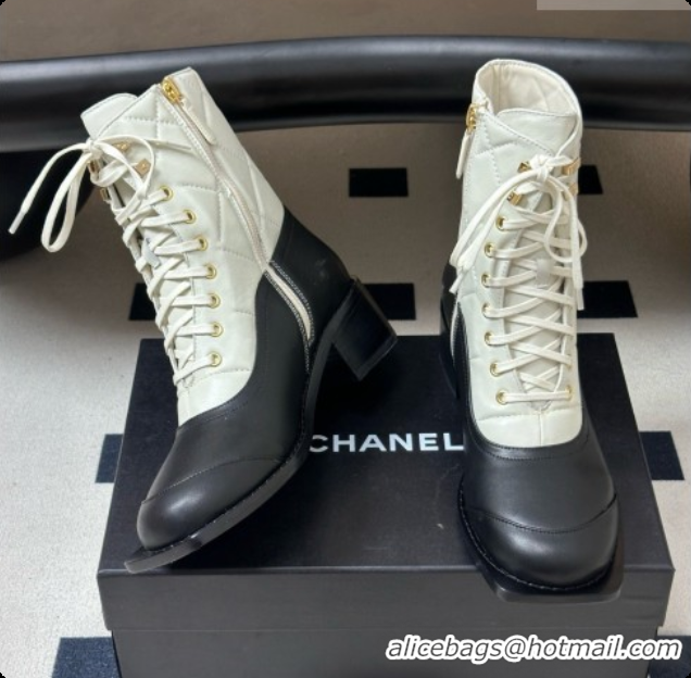 Unique Style Chanel Calfskin & Lambskin Laced-up Ankle Boots CH090931 White/Black 2026