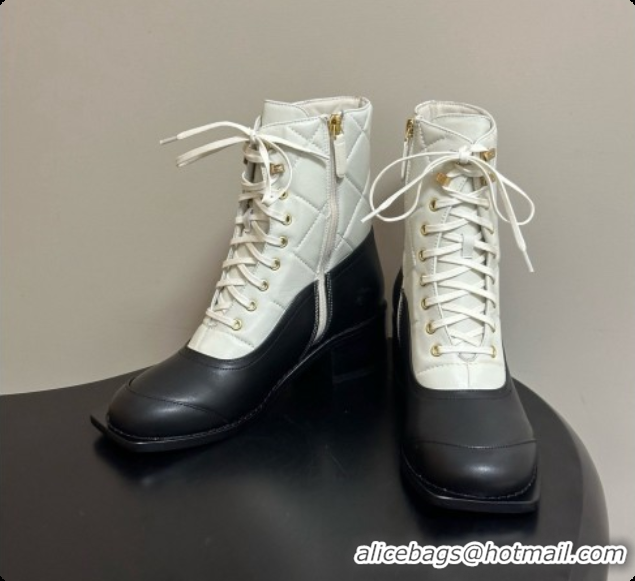 Unique Style Chanel Calfskin & Lambskin Laced-up Ankle Boots CH090931 White/Black 2026