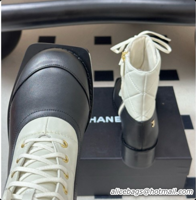 Unique Style Chanel Calfskin & Lambskin Laced-up Ankle Boots CH090931 White/Black 2026