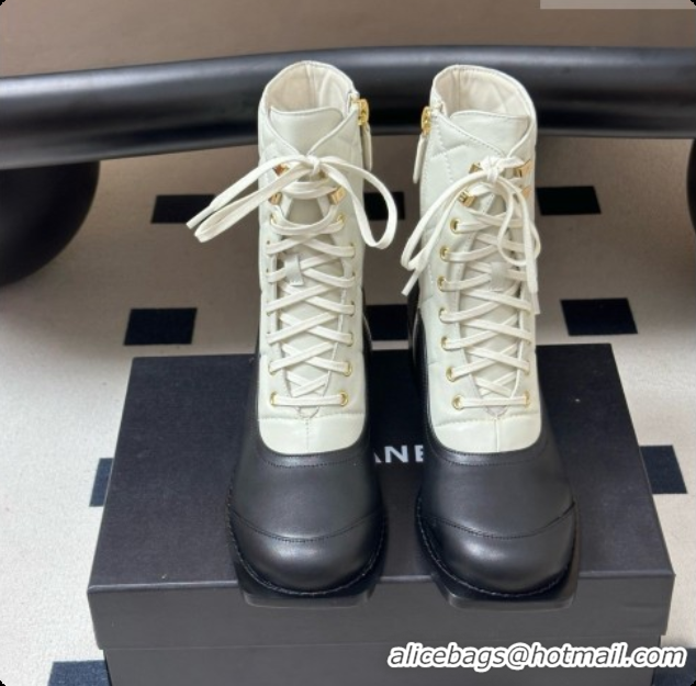 Unique Style Chanel Calfskin & Lambskin Laced-up Ankle Boots CH090931 White/Black 2026