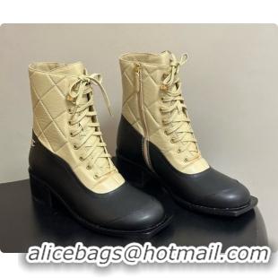 Luxurious Chanel Calfskin & Lambskin Laced-up Ankle Boots CH090932 Beige/Black 2026