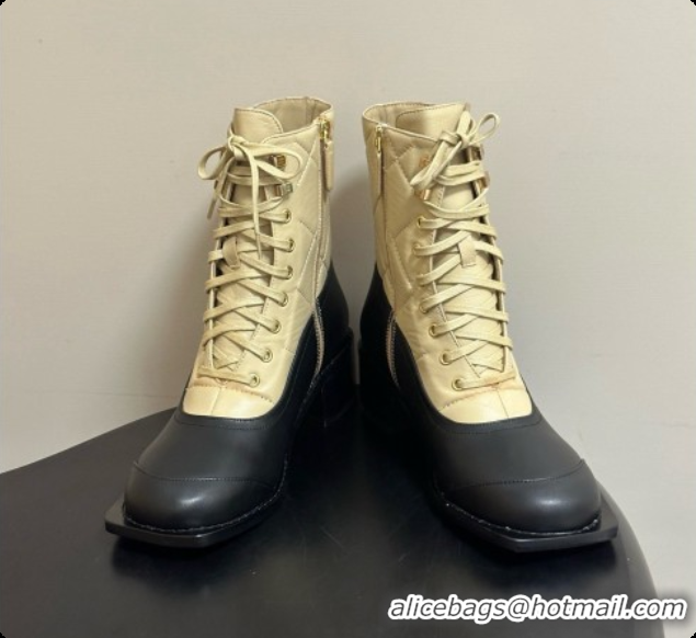 Luxurious Chanel Calfskin & Lambskin Laced-up Ankle Boots CH090932 Beige/Black 2026