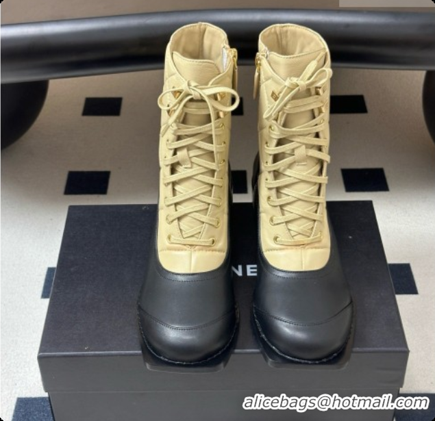 Luxurious Chanel Calfskin & Lambskin Laced-up Ankle Boots CH090932 Beige/Black 2026