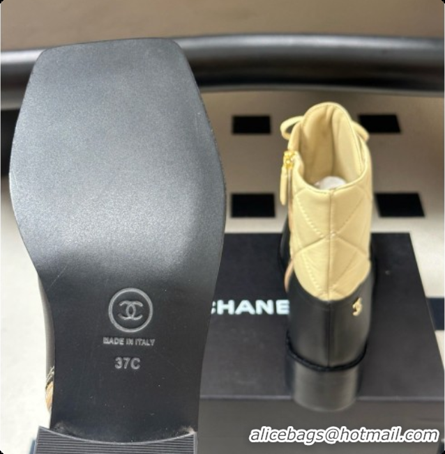 Luxurious Chanel Calfskin & Lambskin Laced-up Ankle Boots CH090932 Beige/Black 2026