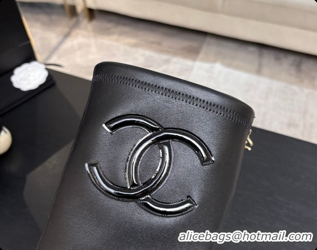 Unique Discount Chanel Lambskin & Patent Leather High Boots with Maxi Pearl Heel CH090933 Black 2026