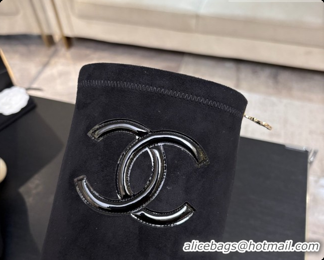 Buy Discount Chanel Suede & Patent Leather High Boots with Maxi Pearl Heel CH090934 Black 2026 