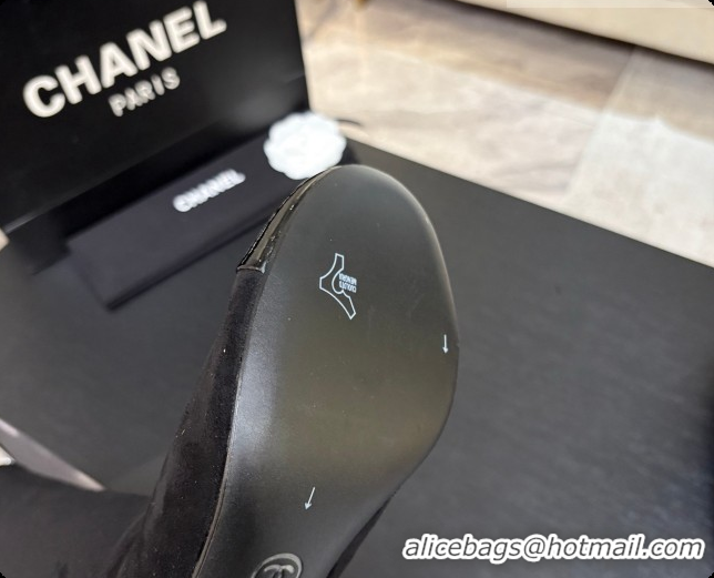 Buy Discount Chanel Suede & Patent Leather High Boots with Maxi Pearl Heel CH090934 Black 2026 