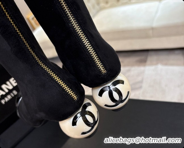 Buy Discount Chanel Suede & Patent Leather High Boots with Maxi Pearl Heel CH090934 Black 2026 