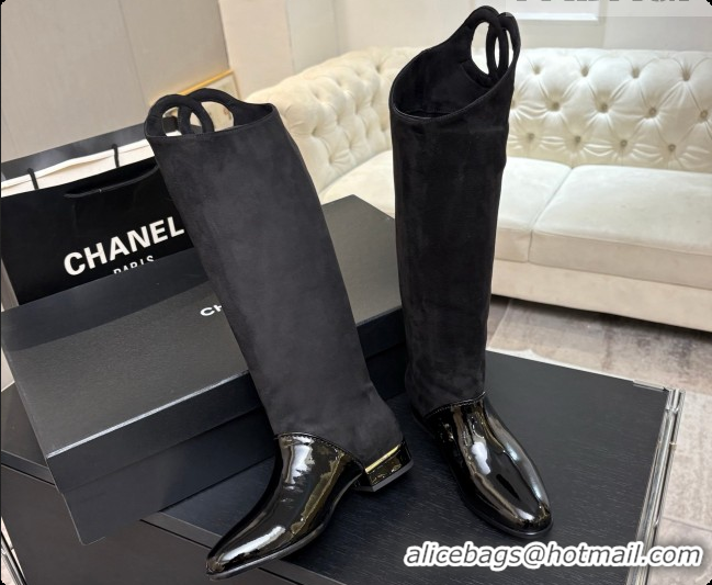 Durable Chanel High Boots in Suede & Patent Calfskin CH090935 Black 2026 