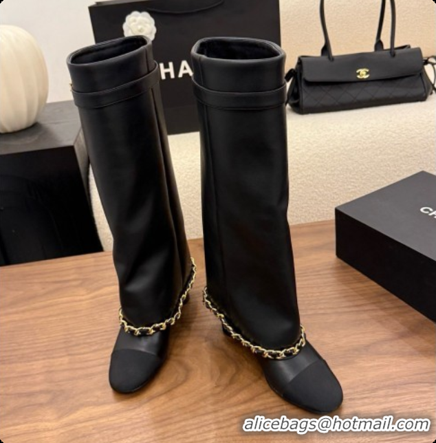 Stylish Chanel High Boots in Smooth Calfskin with Chain CH090937 Black 2026