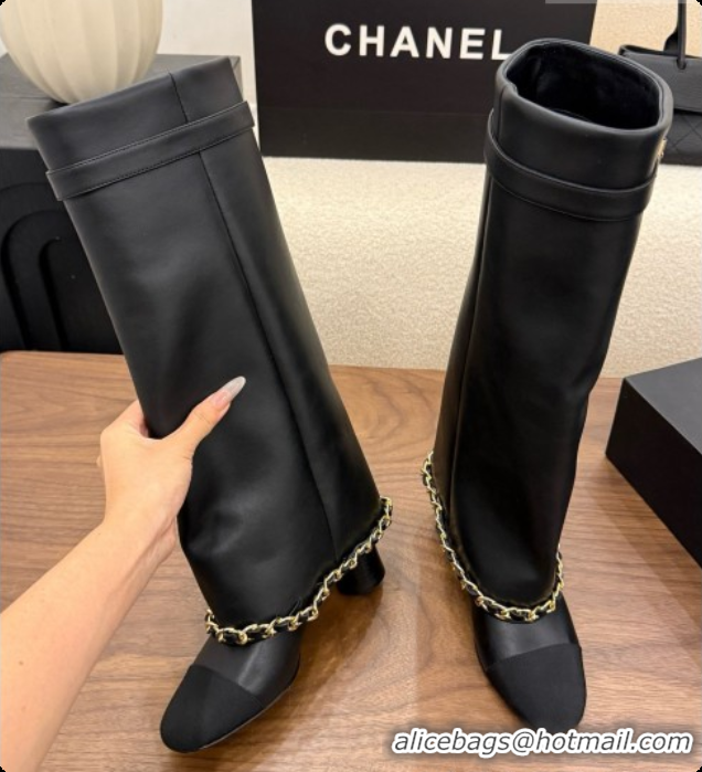 Stylish Chanel High Boots in Smooth Calfskin with Chain CH090937 Black 2026