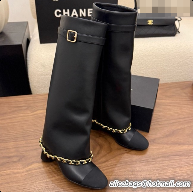 Stylish Chanel High Boots in Smooth Calfskin with Chain CH090937 Black 2026