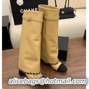 Good Quality Chanel High Boots in Smooth Calfskin with Chain CH090938 Beige 2026