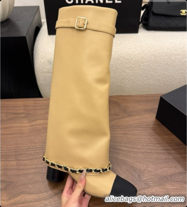 Good Quality Chanel High Boots in Smooth Calfskin with Chain CH090938 Beige 2026