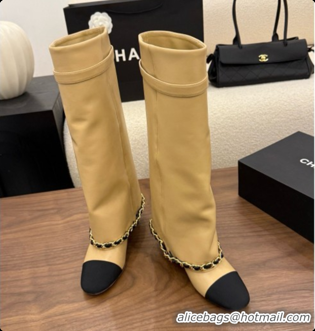 Good Quality Chanel High Boots in Smooth Calfskin with Chain CH090938 Beige 2026