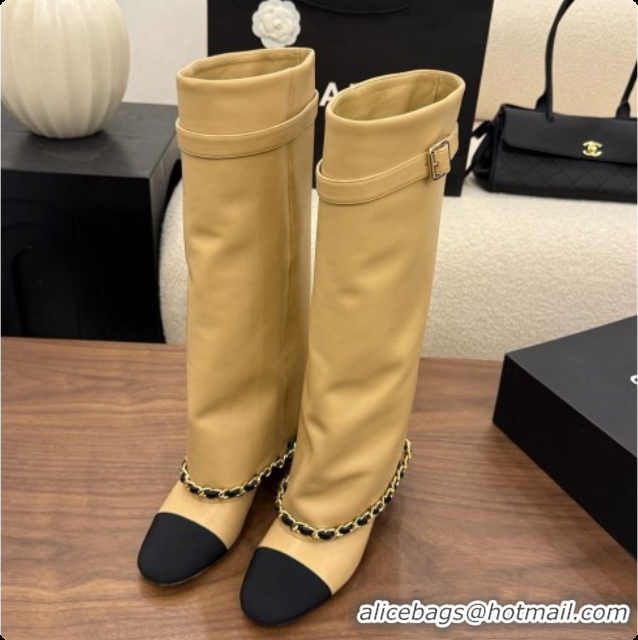 Good Quality Chanel High Boots in Smooth Calfskin with Chain CH090938 Beige 2026