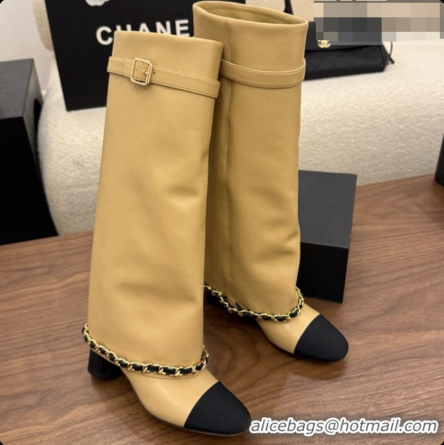 Good Quality Chanel High Boots in Smooth Calfskin with Chain CH090938 Beige 2026