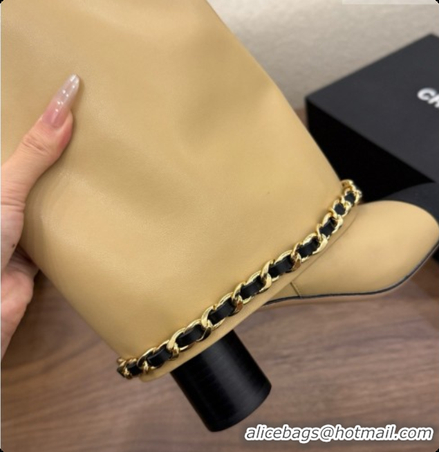 Good Quality Chanel High Boots in Smooth Calfskin with Chain CH090938 Beige 2026