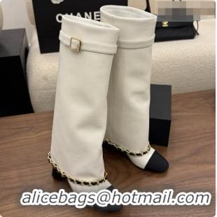 Good Quality Chanel High Boots in Smooth Calfskin with Chain CH090939 White 2026