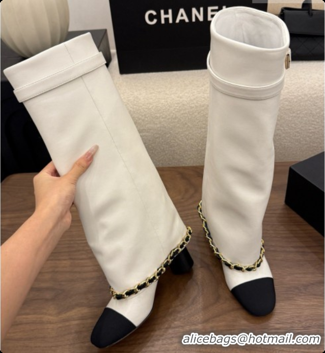 Good Quality Chanel High Boots in Smooth Calfskin with Chain CH090939 White 2026