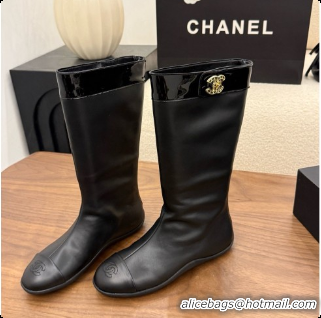 Buy Luxury Chanel High Boots in Smooth Calfskin & Patent Leather CH090940 Black 2026