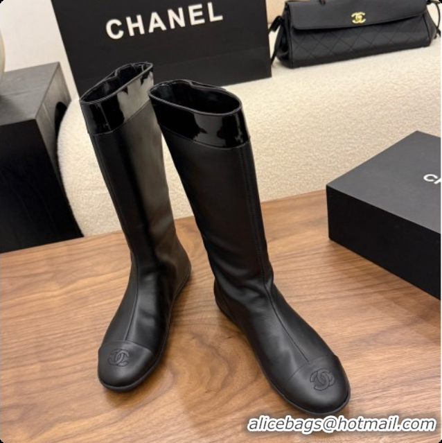 Buy Luxury Chanel High Boots in Smooth Calfskin & Patent Leather CH090940 Black 2026