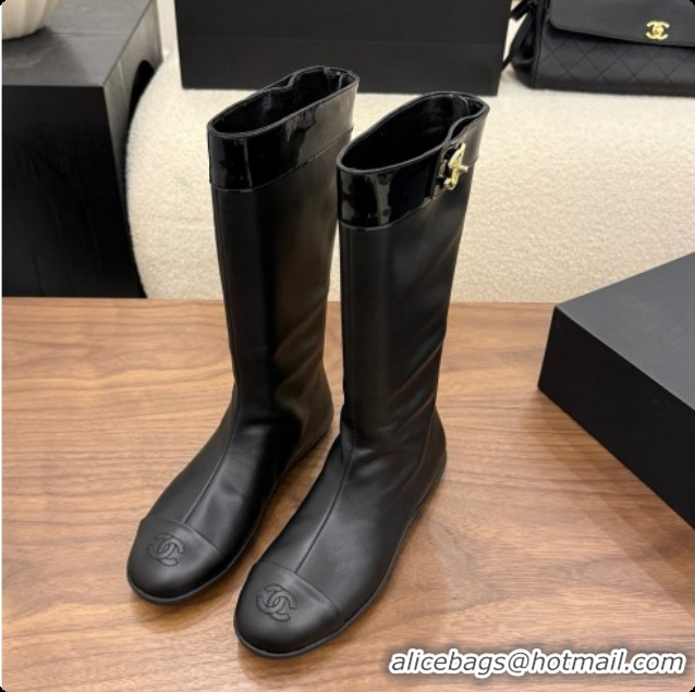 Buy Luxury Chanel High Boots in Smooth Calfskin & Patent Leather CH090940 Black 2026