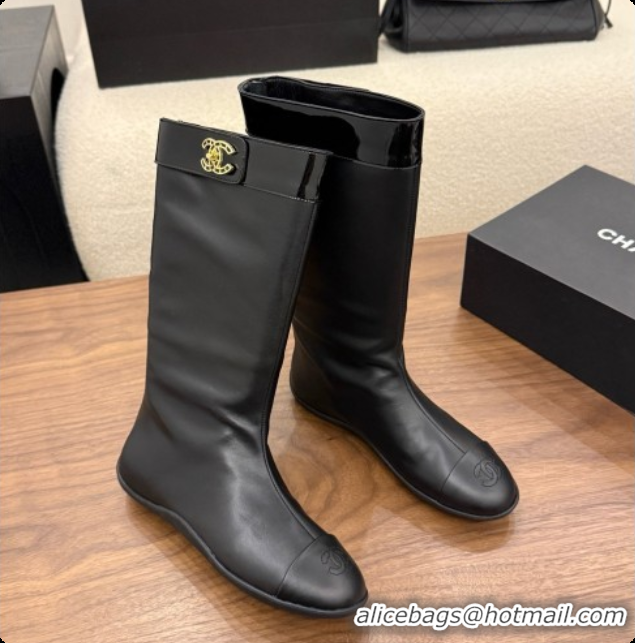 Buy Luxury Chanel High Boots in Smooth Calfskin & Patent Leather CH090940 Black 2026