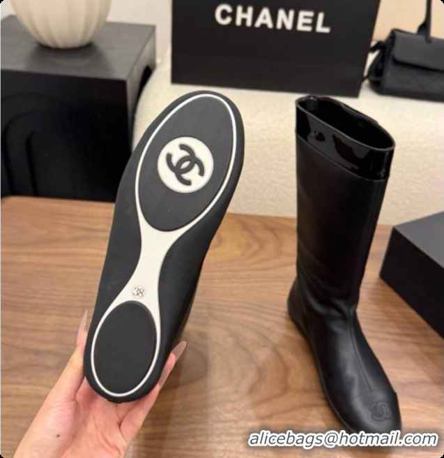 Buy Luxury Chanel High Boots in Smooth Calfskin & Patent Leather CH090940 Black 2026