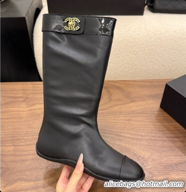 Buy Luxury Chanel High Boots in Smooth Calfskin & Patent Leather CH090940 Black 2026