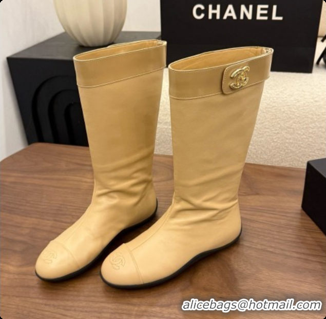 Charming Chanel High Boots in Smooth Calfskin & Patent Leather CH090941 Beige 2026
