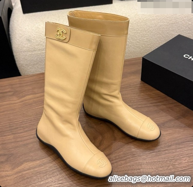 Charming Chanel High Boots in Smooth Calfskin & Patent Leather CH090941 Beige 2026