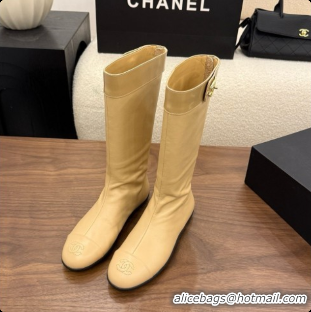 Charming Chanel High Boots in Smooth Calfskin & Patent Leather CH090941 Beige 2026