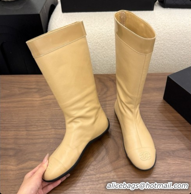 Charming Chanel High Boots in Smooth Calfskin & Patent Leather CH090941 Beige 2026