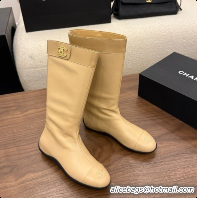 Charming Chanel High Boots in Smooth Calfskin & Patent Leather CH090941 Beige 2026